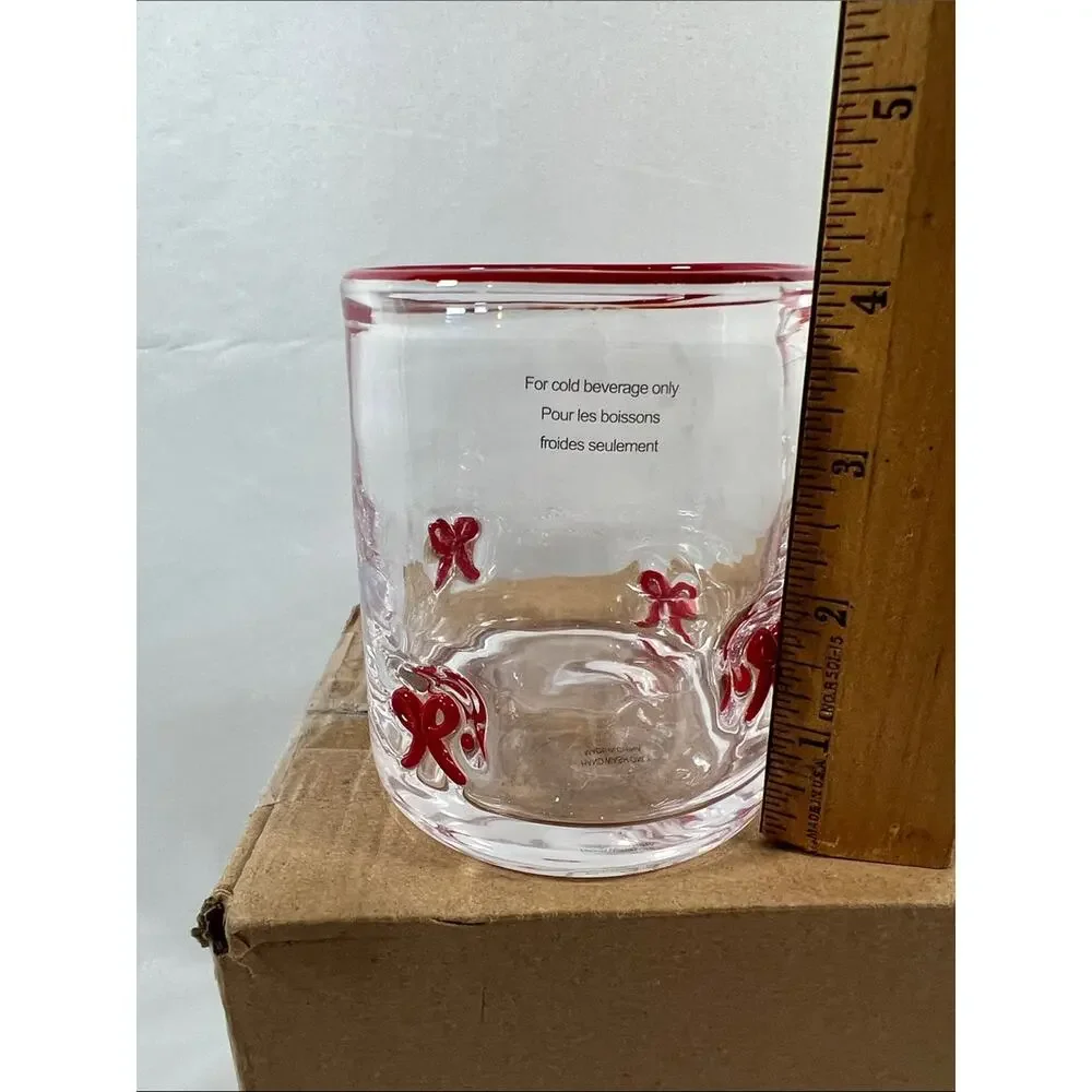 Set of 2 Red Bow Ribbon Juice Glasses Red Rim Icon Christmas Valentines Drinking